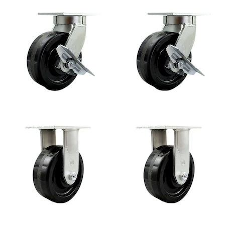 Service Caster 8'' Heavy Duty Phenolic Wheel Caster Set 2 Swivel Lock and Brake 2 Rigid, 4PK CRAN-SCC-KP92S830-PHR-SLB-BSL-2-R-2